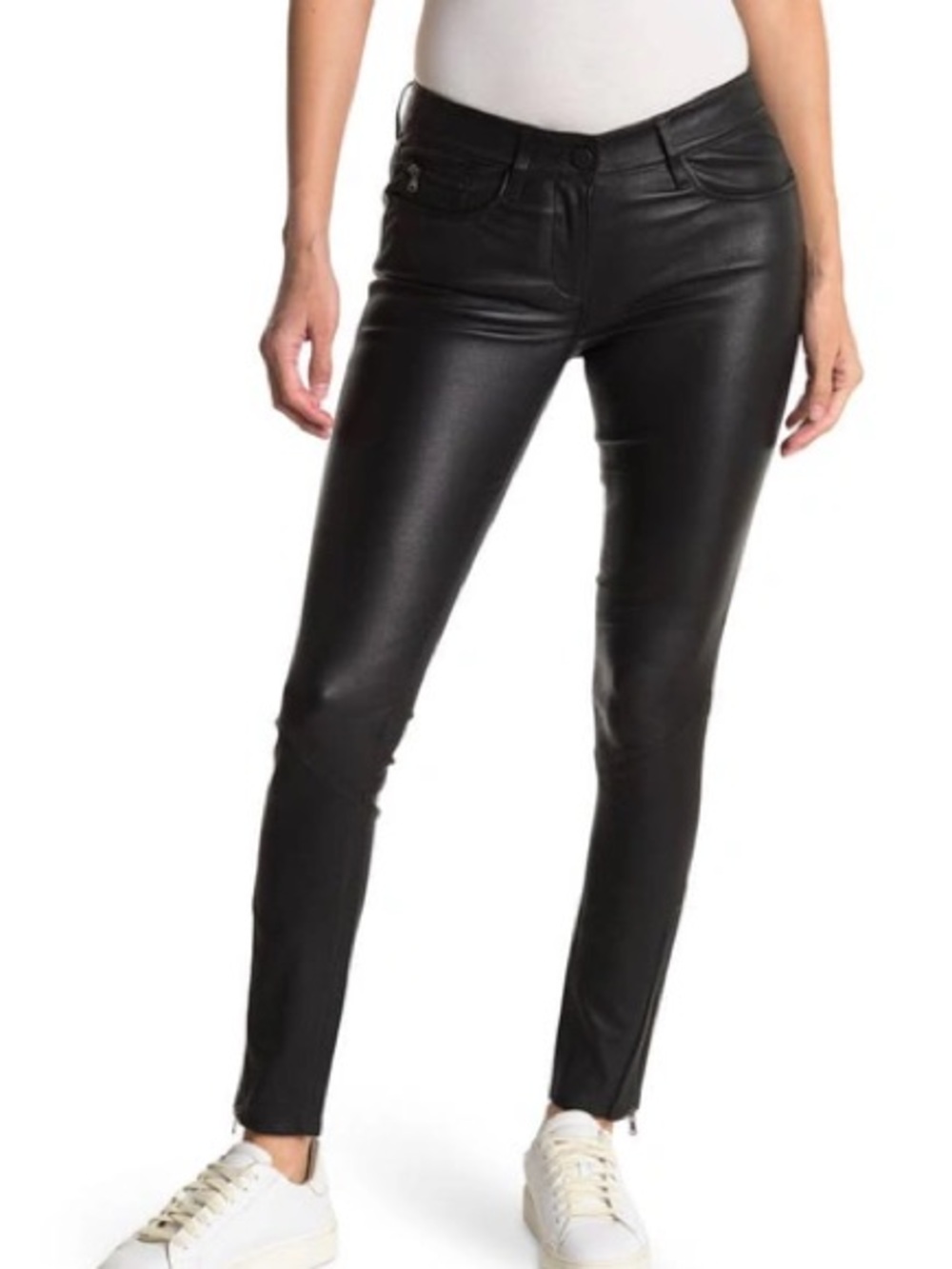 NWT PAIGE Black Daphne Ankle Zip 100% Real Genuine Leather Jeans
